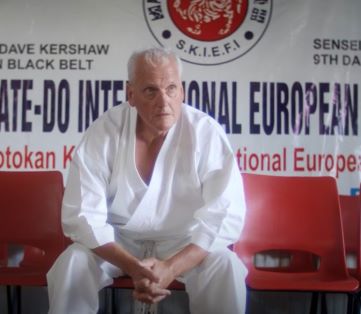 David Kershaw looking serious in his karate studio