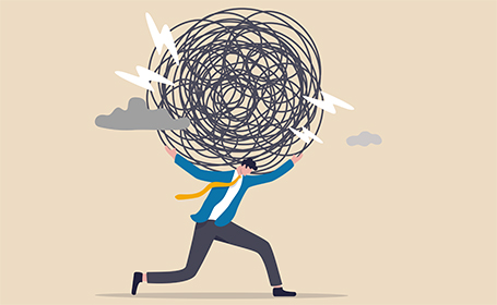 illustration of a man carrying a ball of stress on his shoulders how stress affects the body